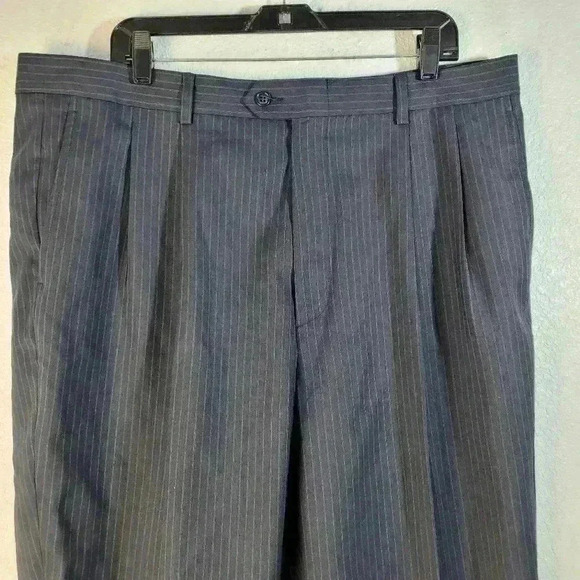 Stafford Pleated Blue Striped Dress Pants 100% Worsted Wool 40x32 - Picture 3 of 7